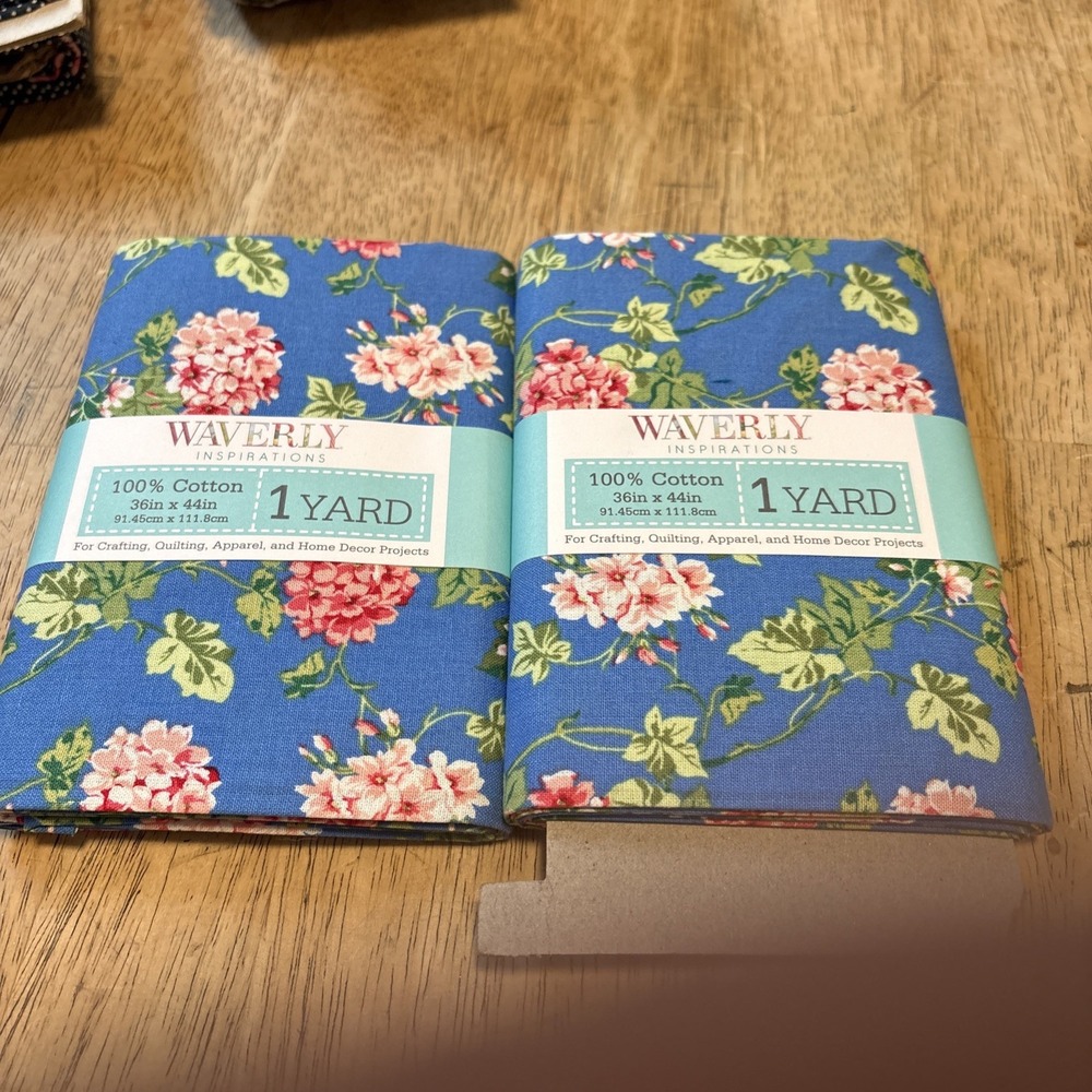 2 Waverly Inspirations Blue Floral 1 Yard PreCut Fabric 100% Cotton 36x44in